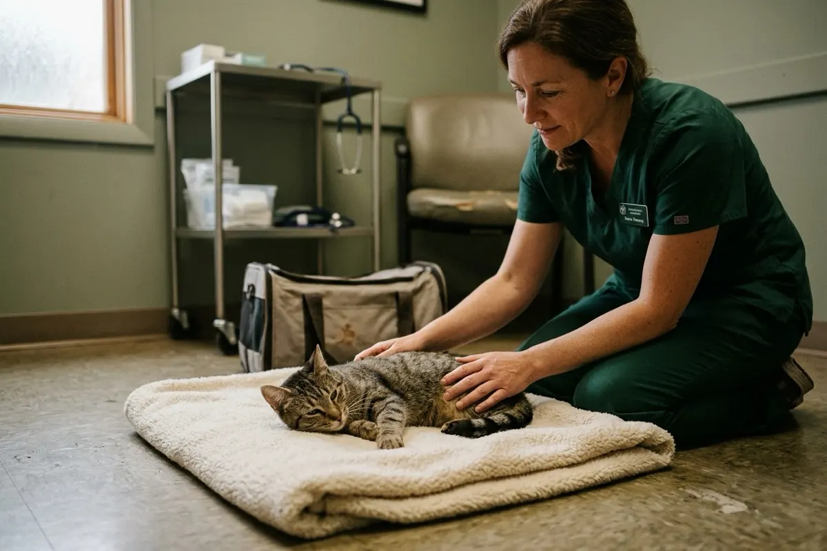 Soins vétérinaires d'urgence et suivi neurologique d'un chat après une crise convulsive