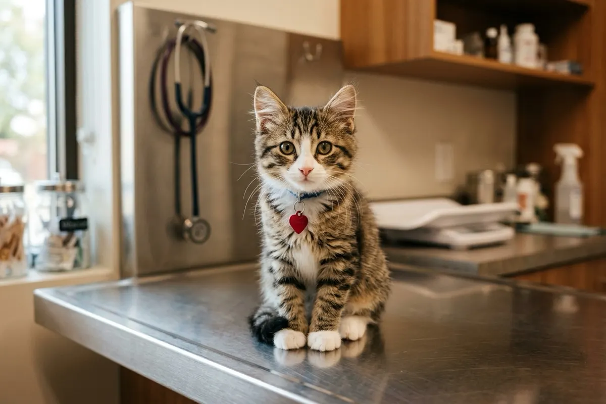 Gattino giovane e sano durante la visita preoperatoria dal veterinario prima della sterilizzazione