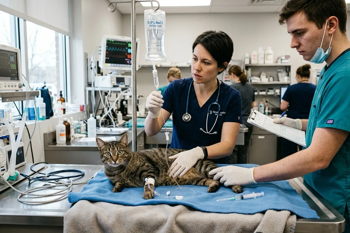 Gatto domestico visitato d'urgenza in clinica veterinaria per sospetta intossicazione da gigli